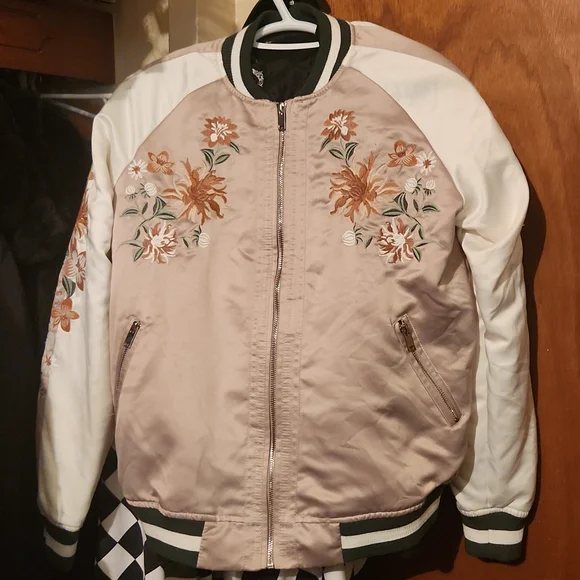 Forever 21 Jackets Coats Satin Embroidered Bomber Jacket